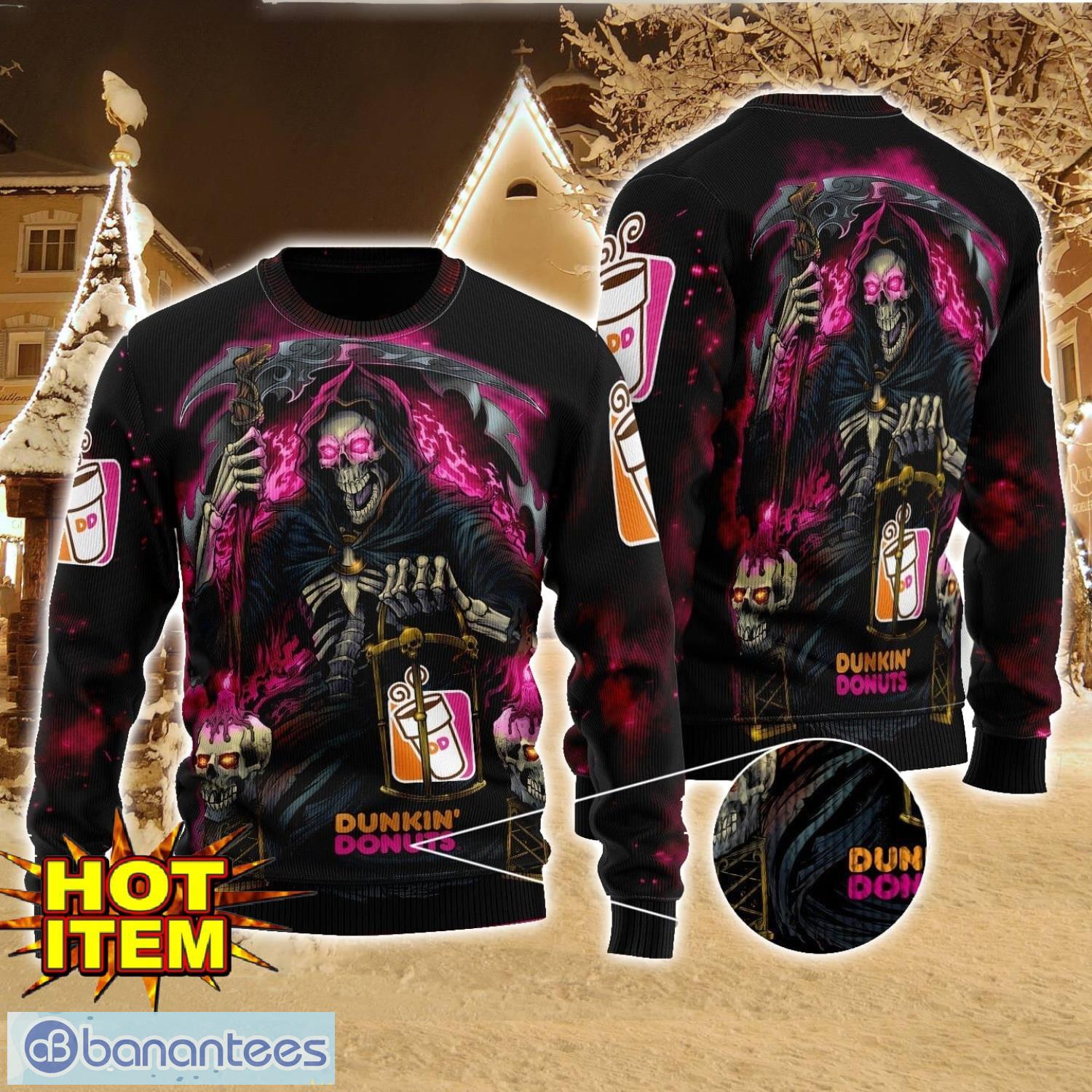 dunkin donuts death halloween all over print sweater halloween gift for men and women image Dunkin Donuts Death Halloween All Over Print Sweater Halloween Gift For men And Women Product Photo 1