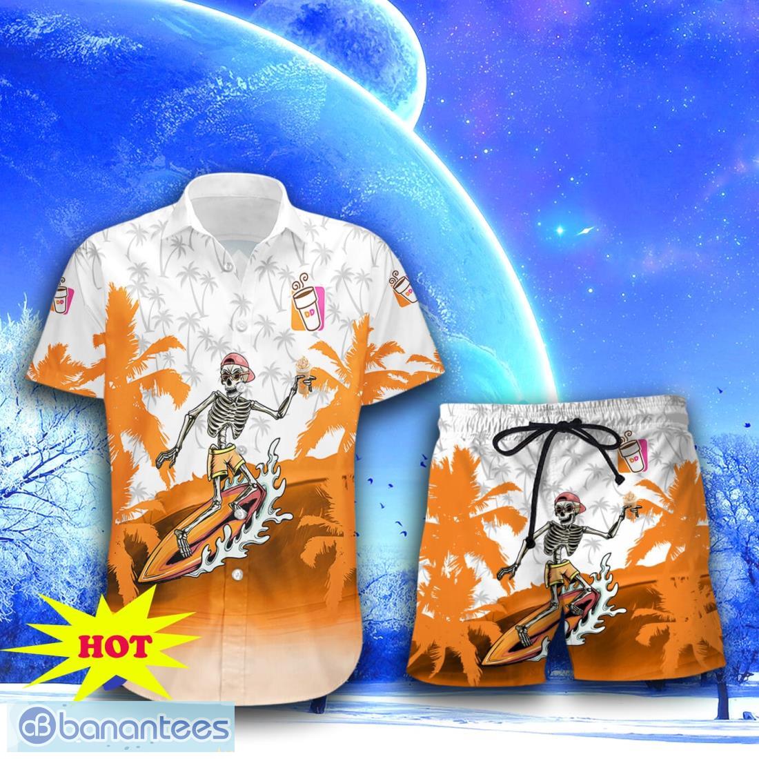 dunkin donuts skull hawaiian shirt short for men women 1 image Dunkin Donuts Skull Hawaiian Shirt & Short For Men Women Product Photo 2
