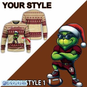 NCAA Florida State Seminoles Grinch Football Knitted Sweater Gift For Christmas - NCAA Florida State Seminoles New Grinch Ugly Christmas Sweater Photo 2