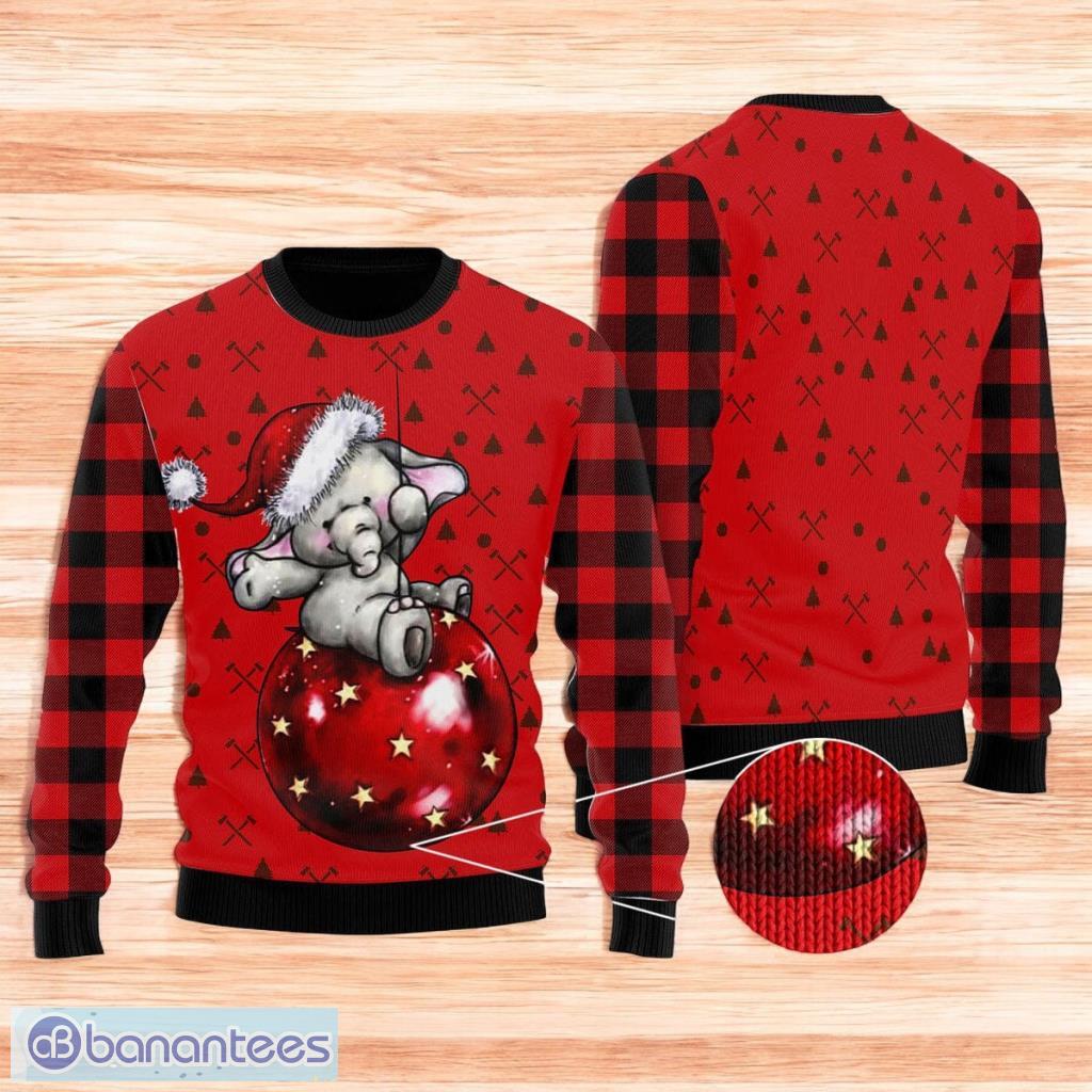 elephant cute red pattern ugly christmas sweater for men and women image Elephant Cute Red Pattern Ugly Christmas Sweater For Men And Women Product Photo 1