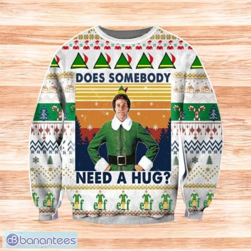 elf movie does somebody need a hug ugly christmas sweater image Elf Movie Does Somebody Need A Hug Ugly Christmas Sweater Product Photo 1