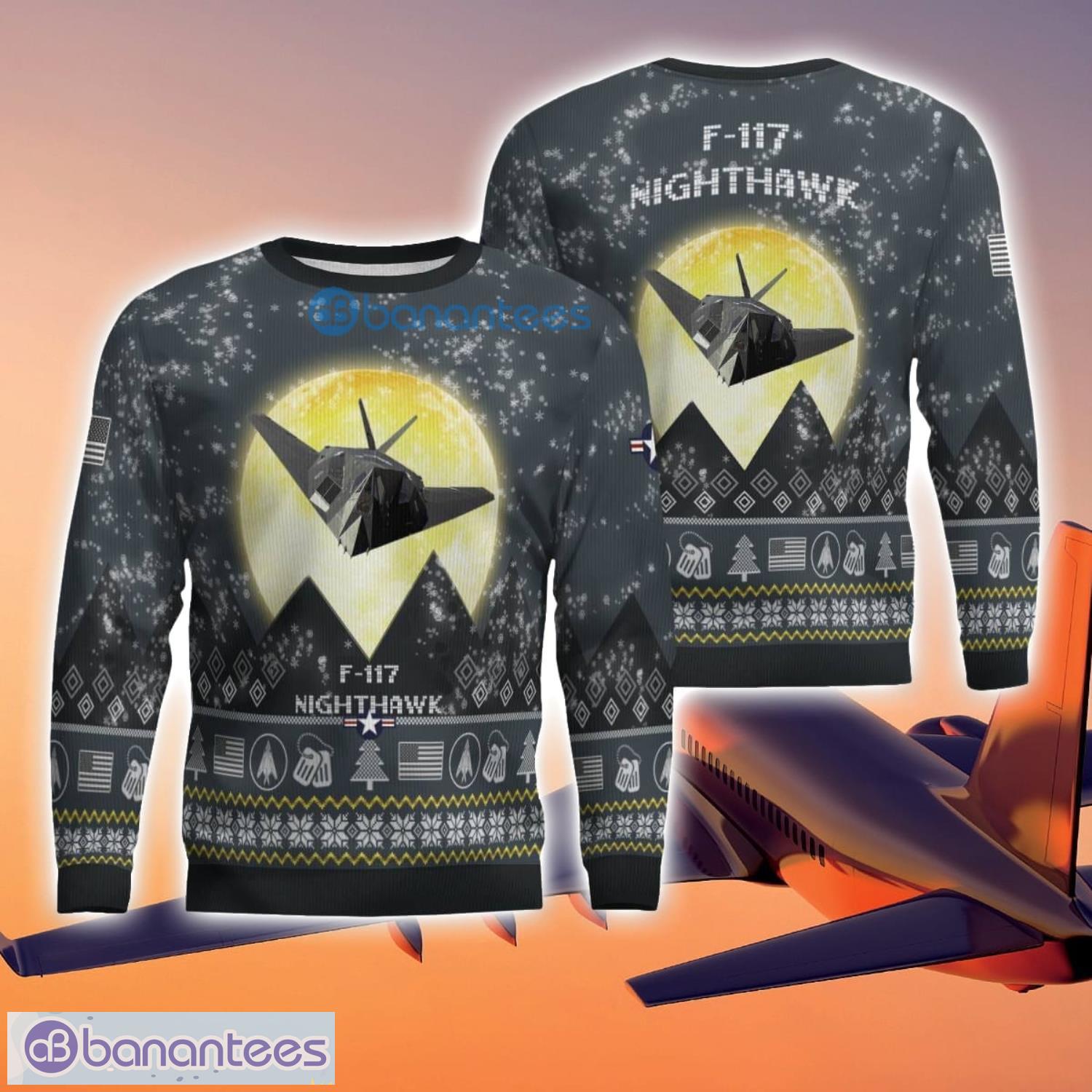 f 117 nighthawk f117 3d aircraft moonlight grey ugly christmas sweater for fans image F-117 Nighthawk F117 3D Aircraft Moonlight Grey Ugly Christmas Sweater For Fans Product Photo 1