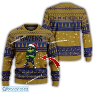 NFL Baltimore Ravens Grinch Style Knitted Christmas Sweater Gift For Adult - NFL Baltimore Ravens New Grinch Ugly Christmas Sweater Photo 1