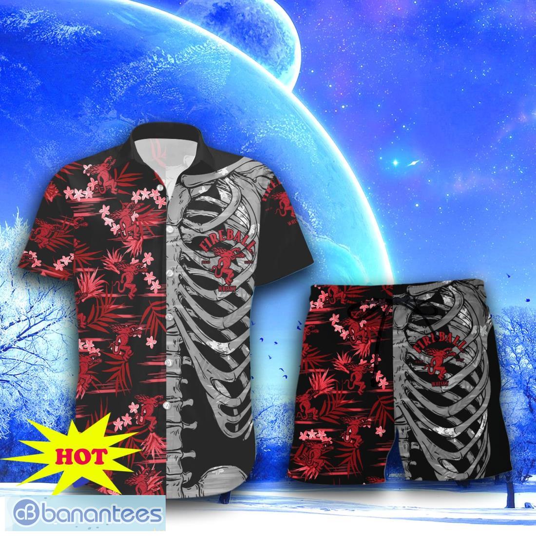 fireball button skeleton hawaiian shirt short for men women 1 image Fireball Button Skeleton Hawaiian Shirt & Short For Men Women Product Photo 2