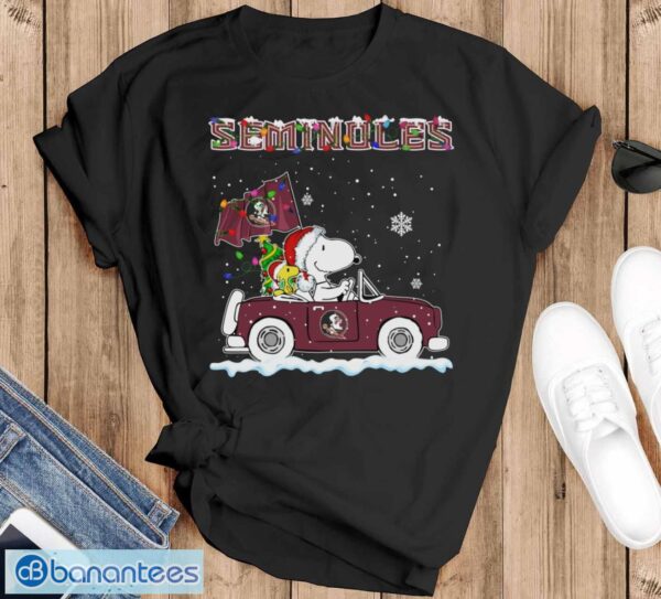 Florida State Seminoles Snoopy And Woodstock Driving Car Cute Snoopy Limited Edition Shirt - Black T-Shirt