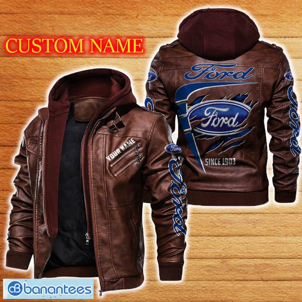 ford leather jacket black and brown color car logo trending all over print gift fans custom name 1 image Ford Leather Jacket Black And Brown Color Car Logo Trending All OVer Print Gift Fans Custom Name - Ford Leather Jacket Car For Fans_2