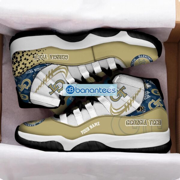 Georgia Tech Yellow Jackets Air Jordan 11 Sneakers Custom Name Special Shoes For Fans Product Photo 2