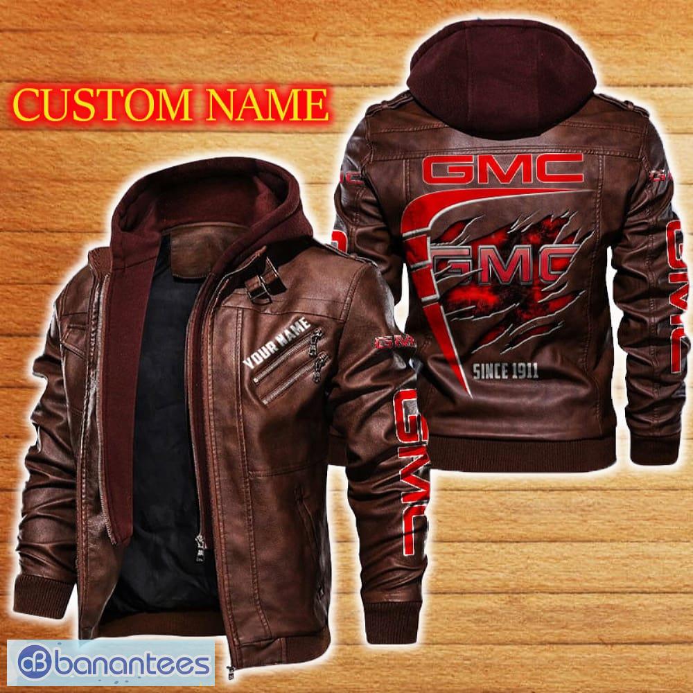 gmc leather jacket black and brown color car logo trending all over print gift fans custom name 1 image GMC Leather Jacket Black And Brown Color Car Logo Trending All OVer Print Gift Fans Custom Name - GMC Leather Jacket Car For Fans_2