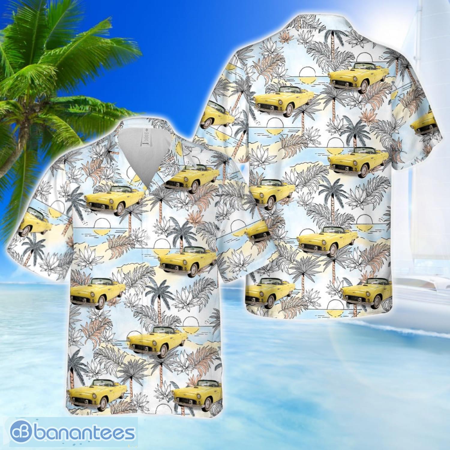 goldenglow yellow 1956 ford thunderbird 3d hawaiian shirt beach team gift image Goldenglow Yellow 1956 Ford Thunderbird 3D Hawaiian Shirt Beach Team Gift Product Photo 1