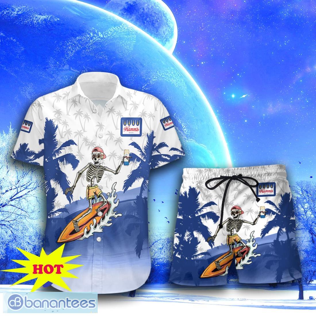 hamms beer skull hawaiian shirt short for men women 1 image Hamm's Beer Skull Hawaiian Shirt & Short For Men Women Product Photo