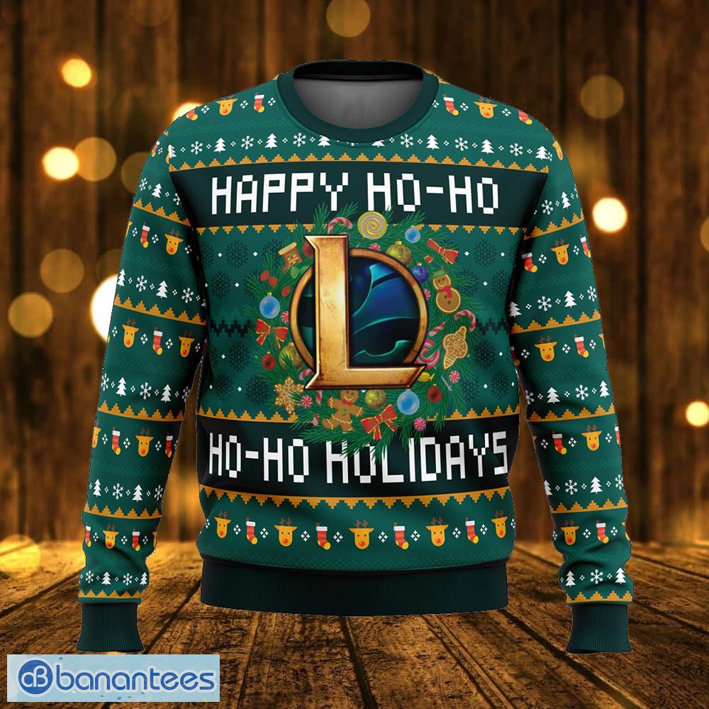 happy ho ho ho holidays league of legends gift ugly christmas 3d sweater gift for adult image Happy Ho-Ho-Ho Holidays League of Legends Gift Ugly Christmas 3D Sweater Gift For Adult - Happy Ho-Ho-Ho Holidays League of Legends Ugly Christmas Sweater Photo_1