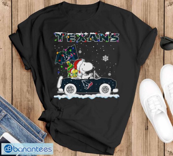 Houston Texans Snoopy And Woodstock Driving Car Cute Snoopy Limited Edition Shirt - Black T-Shirt