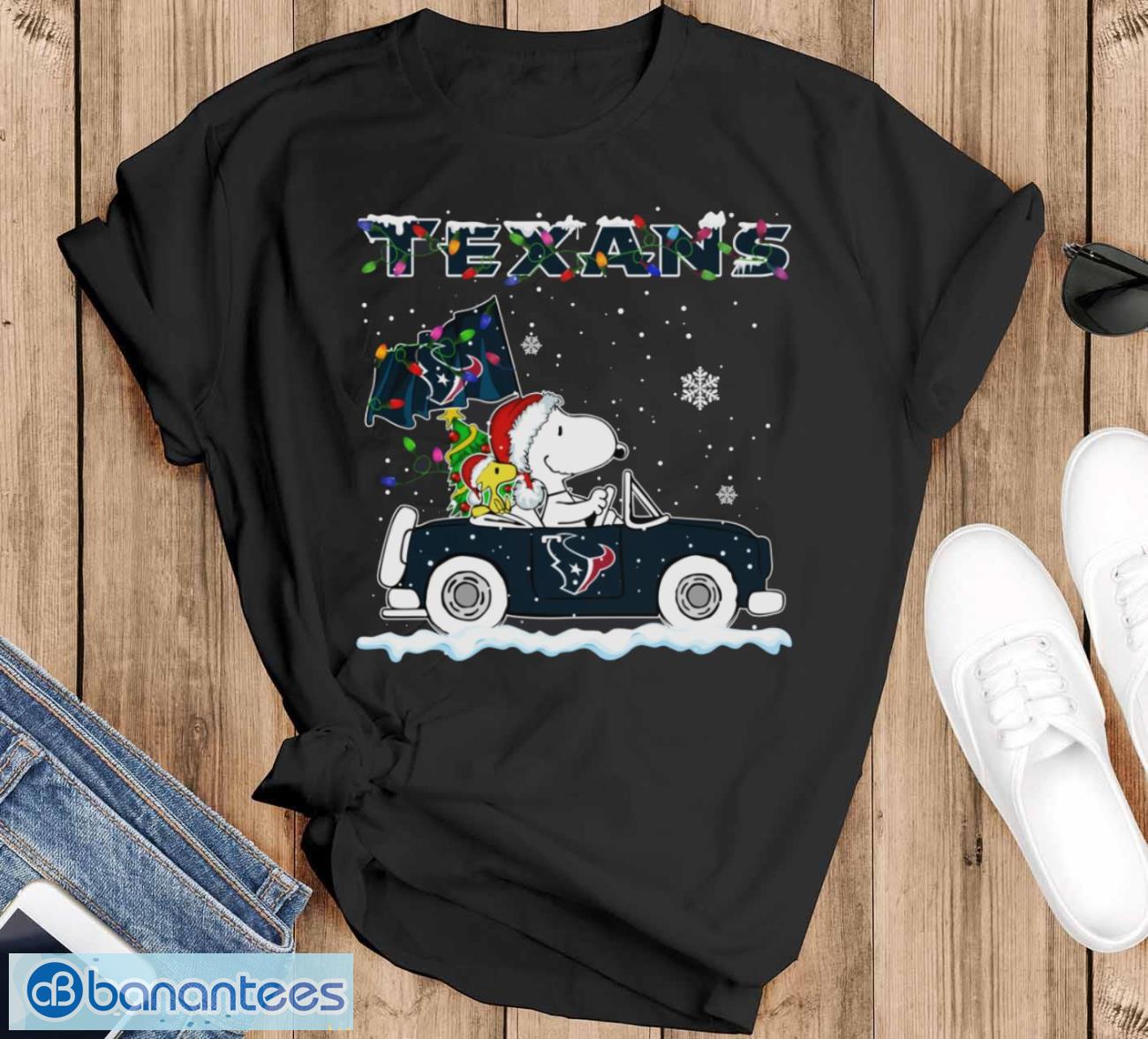 houston texans snoopy and woodstock driving car cute snoopy limited edition shirt image Houston Texans Snoopy And Woodstock Driving Car Cute Snoopy Limited Edition Shirt - Black T-Shirt