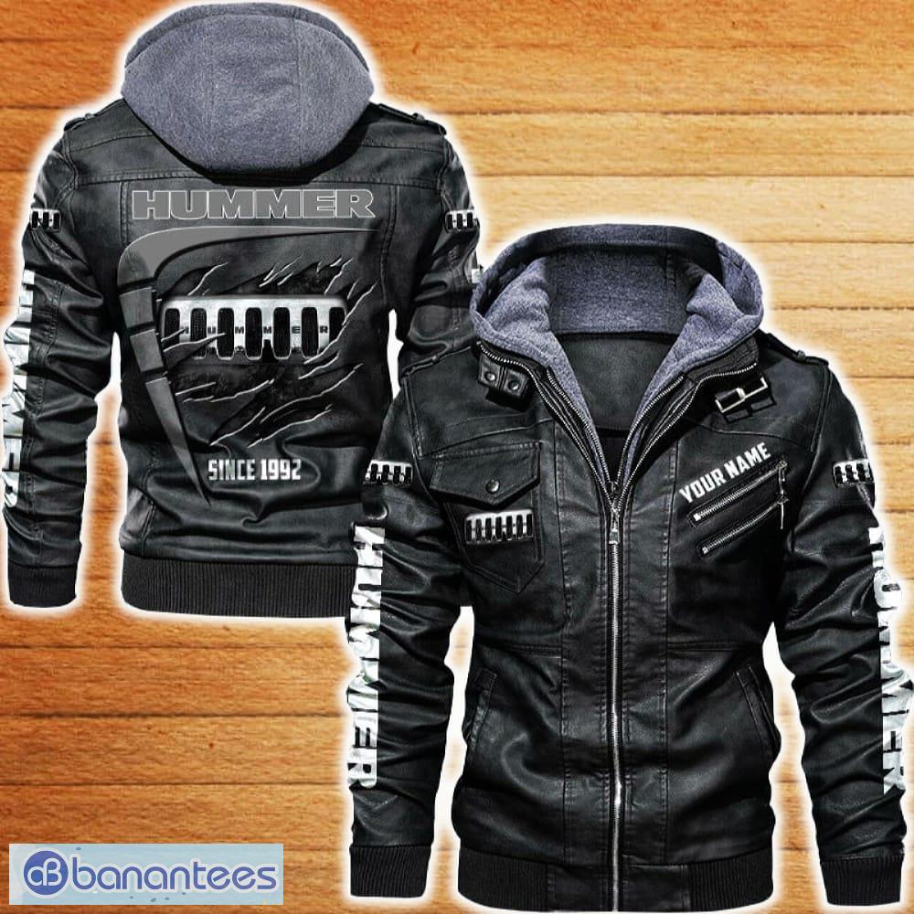 hummer leather jacket black and brown color car logo trending all over print gift fans custom name image Hummer Leather Jacket Black And Brown Color Car Logo Trending All OVer Print Gift Fans Custom Name - Hummer Leather Jacket Car For Fans_1