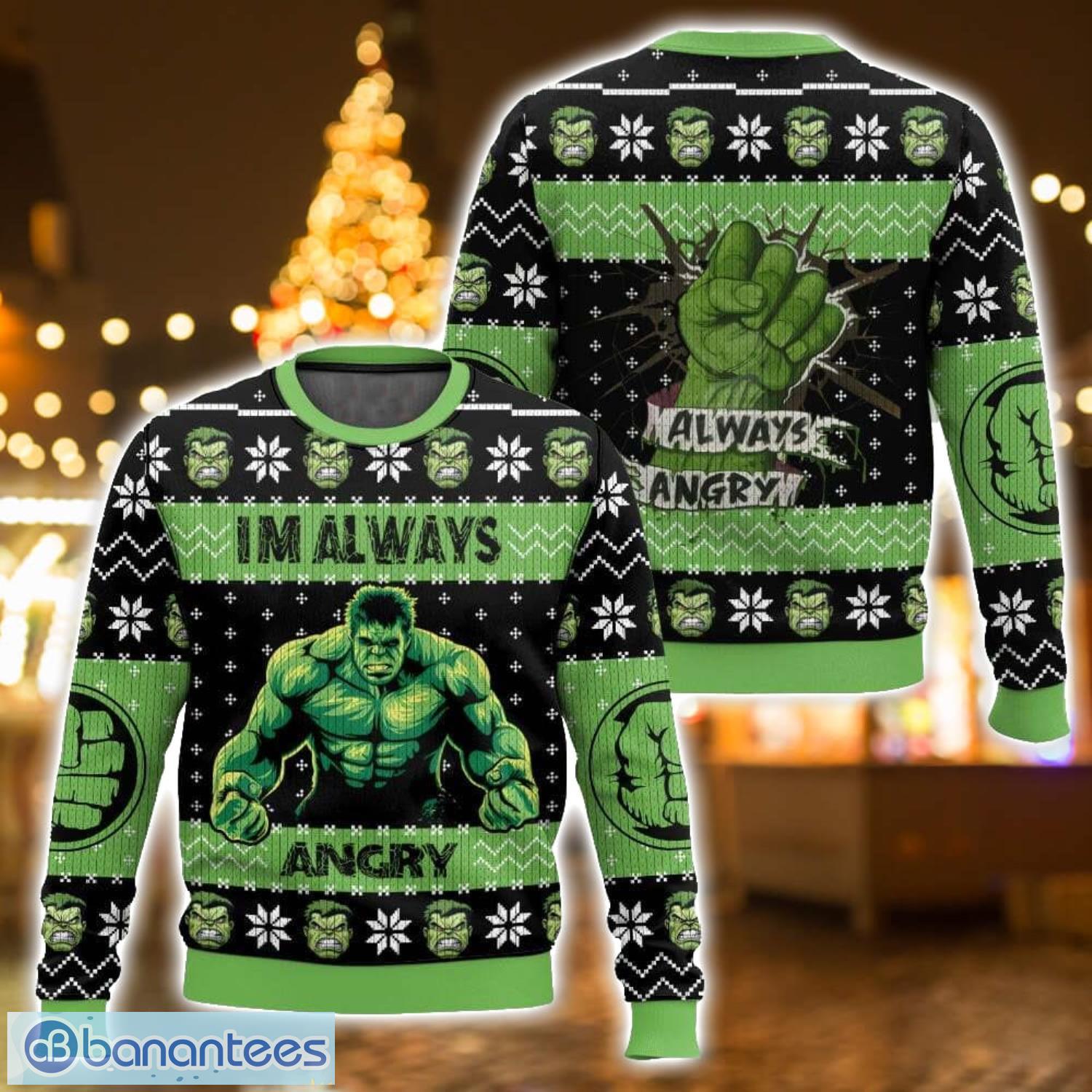 im always angry hulk ugly christmas sweater 3d all printed sweater christmas gift image I’m Always Angry Hulk Ugly Christmas Sweater 3D All Printed Sweater Christmas Gift Product Photo 1