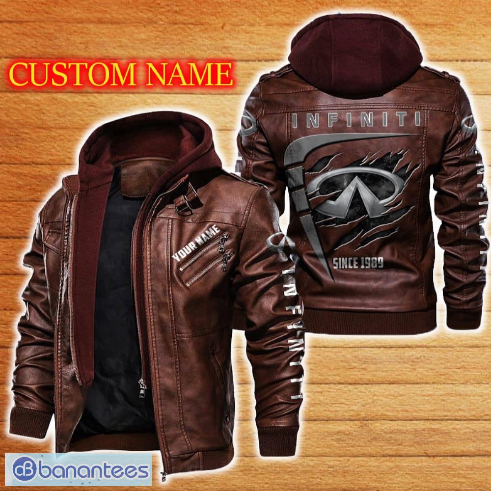infiniti leather jacket black and brown color car logo trending all over print gift fans custom name 1 image Infiniti Leather Jacket Black And Brown Color Car Logo Trending All OVer Print Gift Fans Custom Name - Infiniti Leather Jacket Car For Fans_2