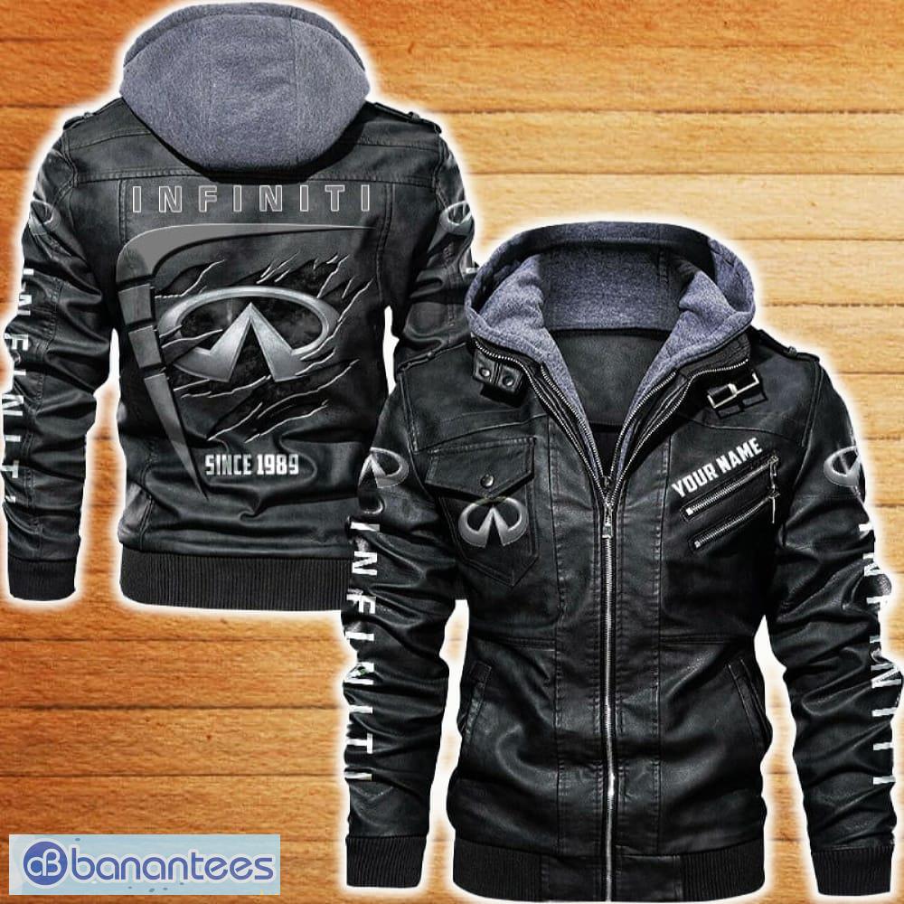 infiniti leather jacket black and brown color car logo trending all over print gift fans custom name image Infiniti Leather Jacket Black And Brown Color Car Logo Trending All OVer Print Gift Fans Custom Name - Infiniti Leather Jacket Car For Fans_1
