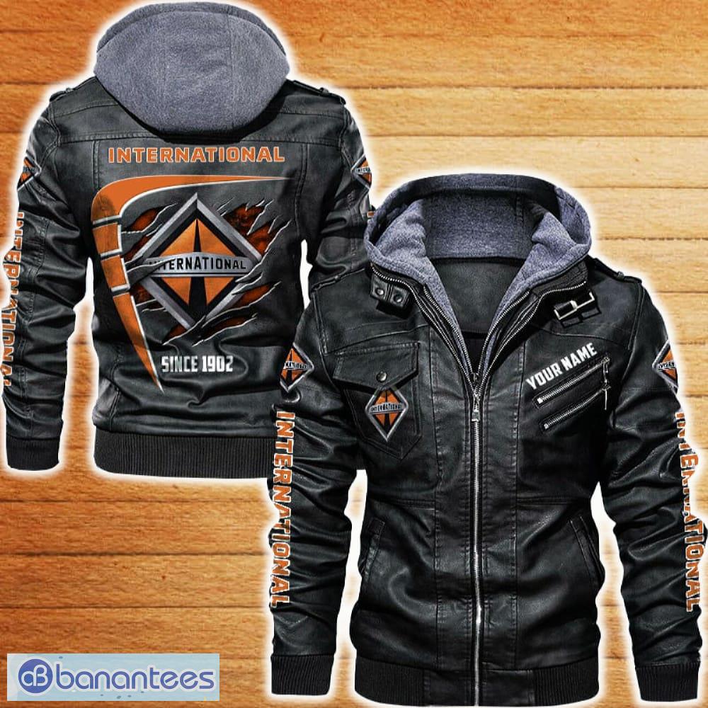 international leather jacket black and brown color car logo trending all over print gift fans custom name image International Leather Jacket Black And Brown Color Car Logo Trending All OVer Print Gift Fans Custom Name - International Leather Jacket Car For Fans_1