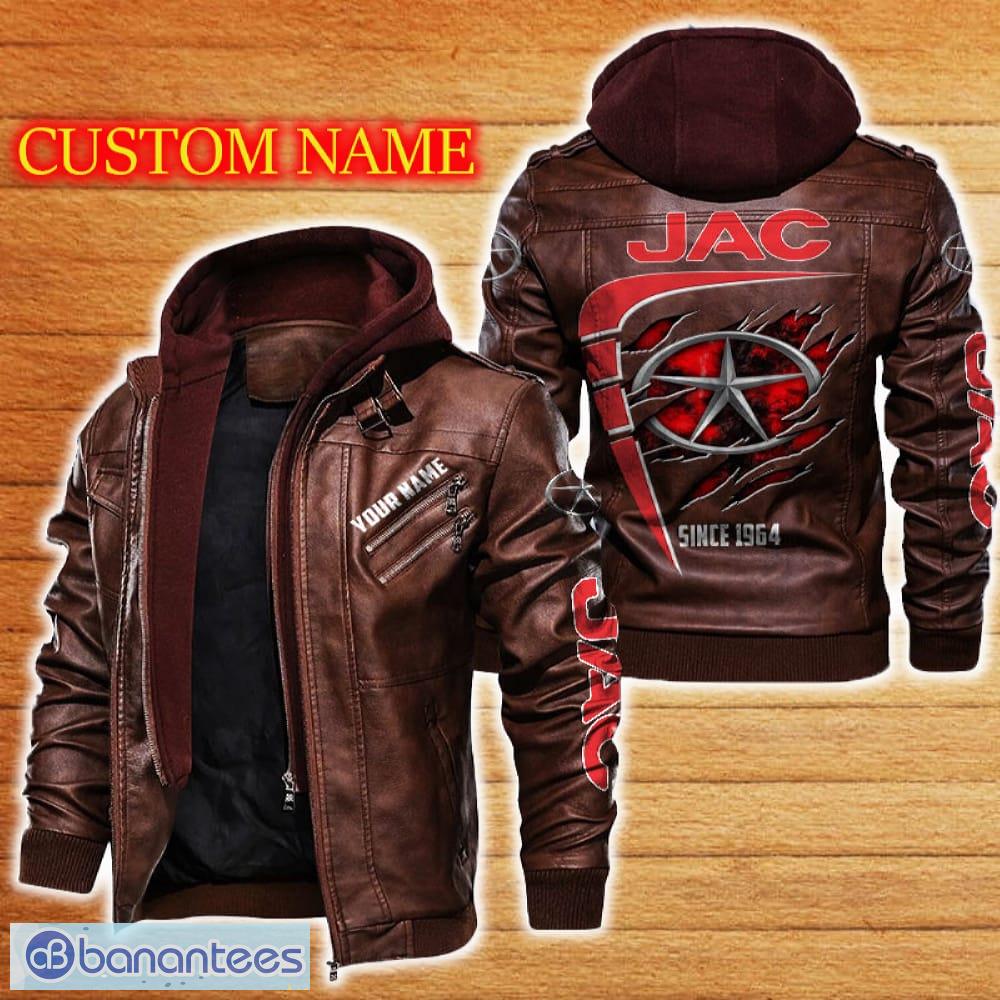 jac leather jacket black and brown color car logo trending all over print gift fans custom name 1 image JAC Leather Jacket Black And Brown Color Car Logo Trending All OVer Print Gift Fans Custom Name - JAC Leather Jacket Car For Fans_2