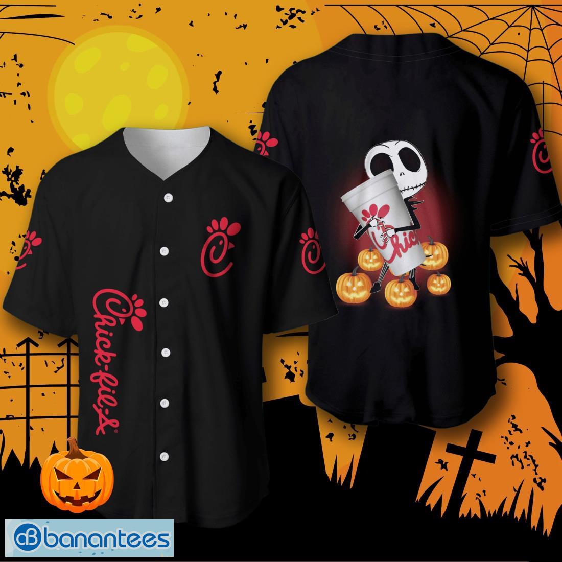 jack skellington hug chick fil a hocus pocus halloween baseball jersey image Jack Skellington Hug Chick-Fil-A Hocus Pocus Halloween Baseball Jersey Product Photo 1