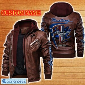 Ford Mustang Leather Jacket Black And Brown Color Car Logo Trending All OVer Print Gift Fans Custom Name - Ford Mustang Leather Jacket Car For Fans_2