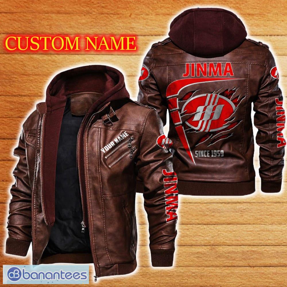 jinma leather jacket black and brown color car logo trending all over print gift fans custom name 1 image Jinma Leather Jacket Black And Brown Color Car Logo Trending All OVer Print Gift Fans Custom Name - Jinma Leather Jacket Car For Fans_2
