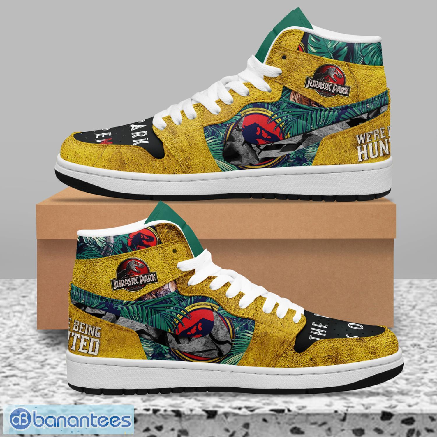 jurassic park air jordan hightop sneakers shoes aj1 gift ideas shoes image Jurassic Park Air Jordan Hightop Sneakers Shoes AJ1 Gift Ideas Shoes Product Photo 1