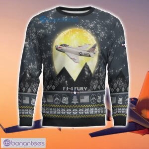 North American FJ-4 Fury FJ4 3D Aircraft Moonlight Grey Ugly Christmas Sweater For Fans Product Photo 2