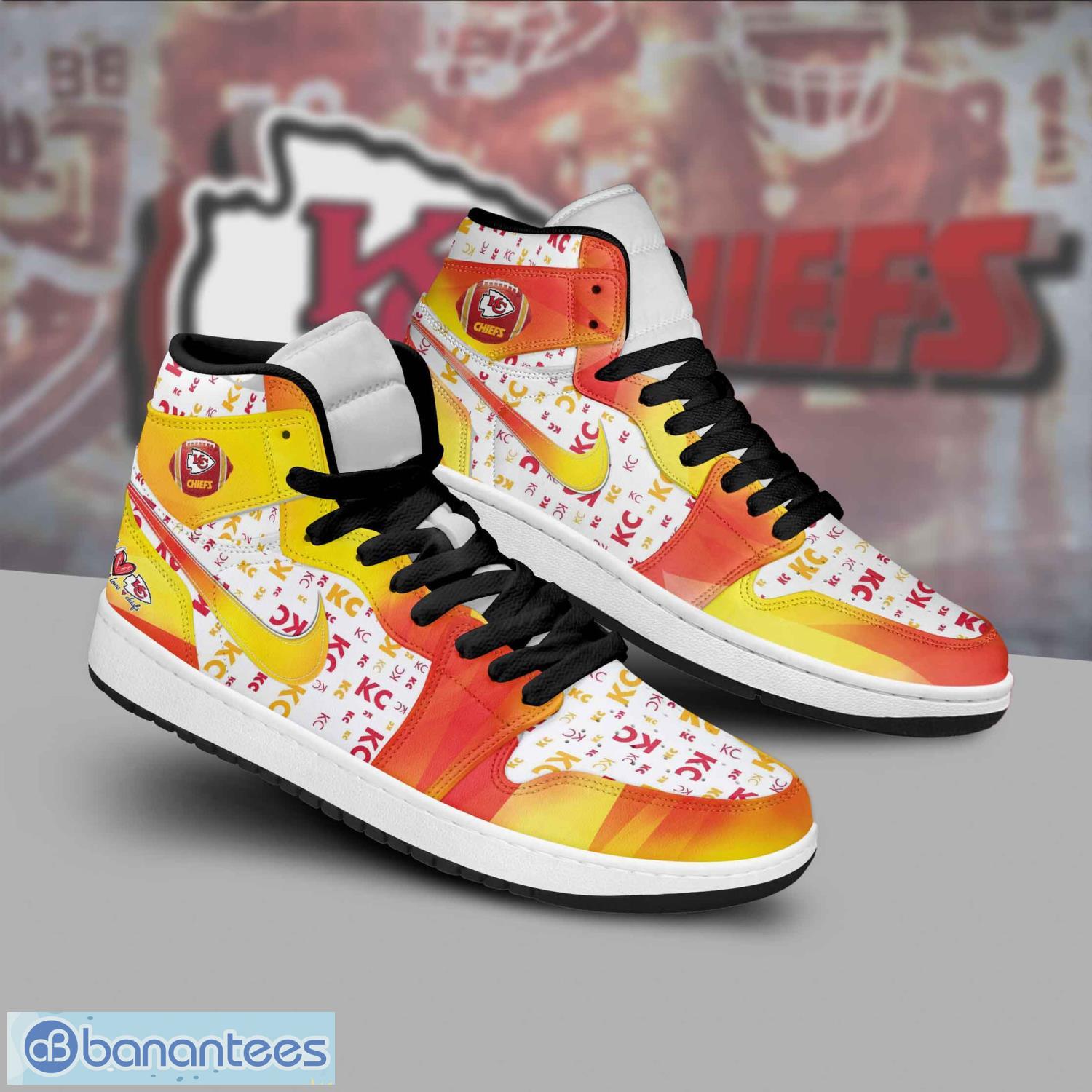 kansas city chiefs air jordan hightop sneakers shoes aj1 gift ideas shoes 1 image Kansas City Chiefs Air Jordan Hightop Sneakers Shoes AJ1 Gift Ideas Shoes Product Photo 2