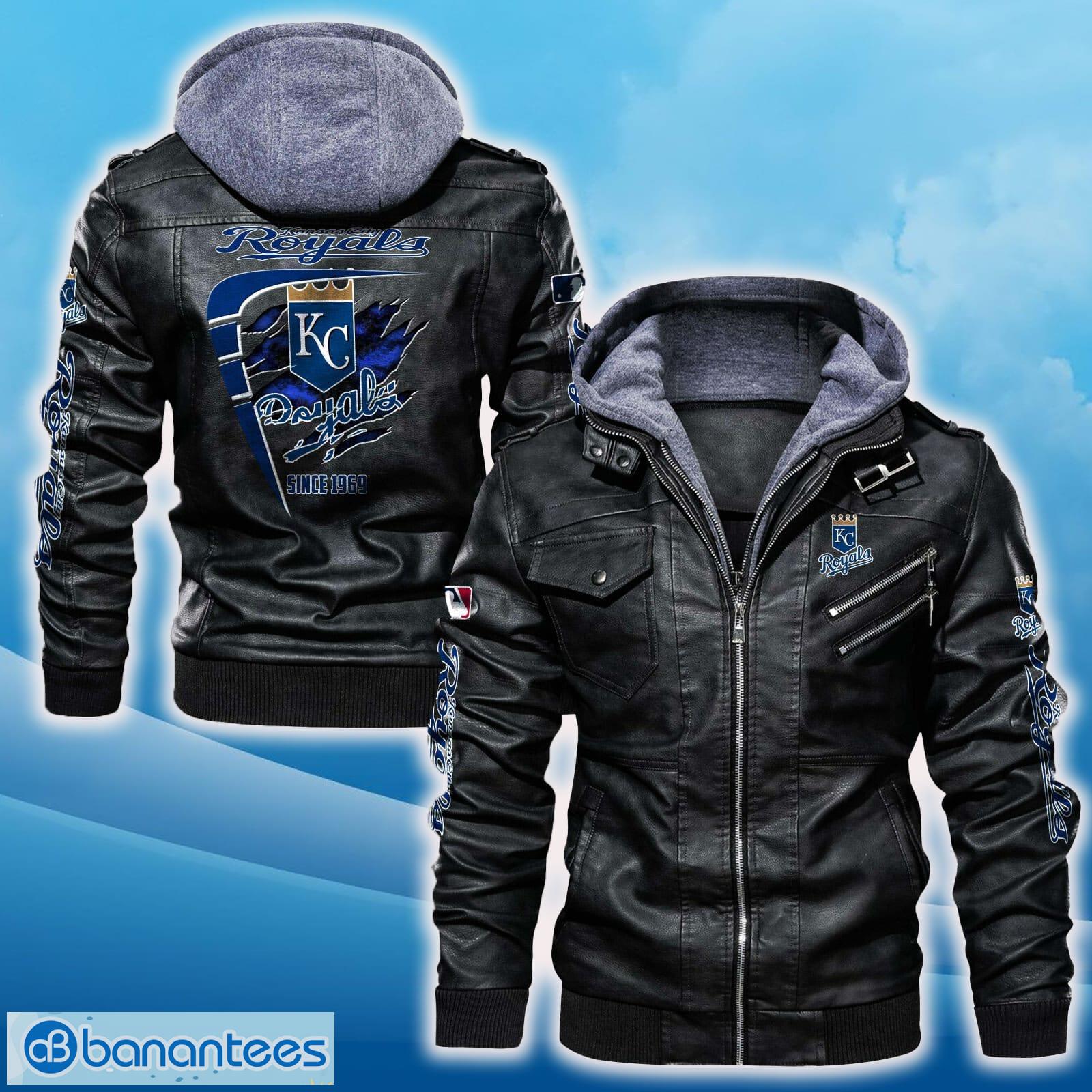 kansas city royals leather jacket black and brown color for men and women gift fans all over print gift fans image Kansas City Royals Leather Jacket Black And Brown Color For Men And Women Gift Fans All OVer Print Gift Fans - Kansas City Royals Leather Jacket_1