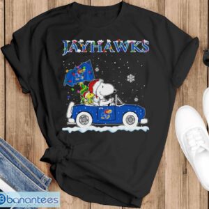 Kansas Jayhawks Snoopy And Woodstock Driving Car Cute Snoopy Limited Edition Shirt - Black T-Shirt