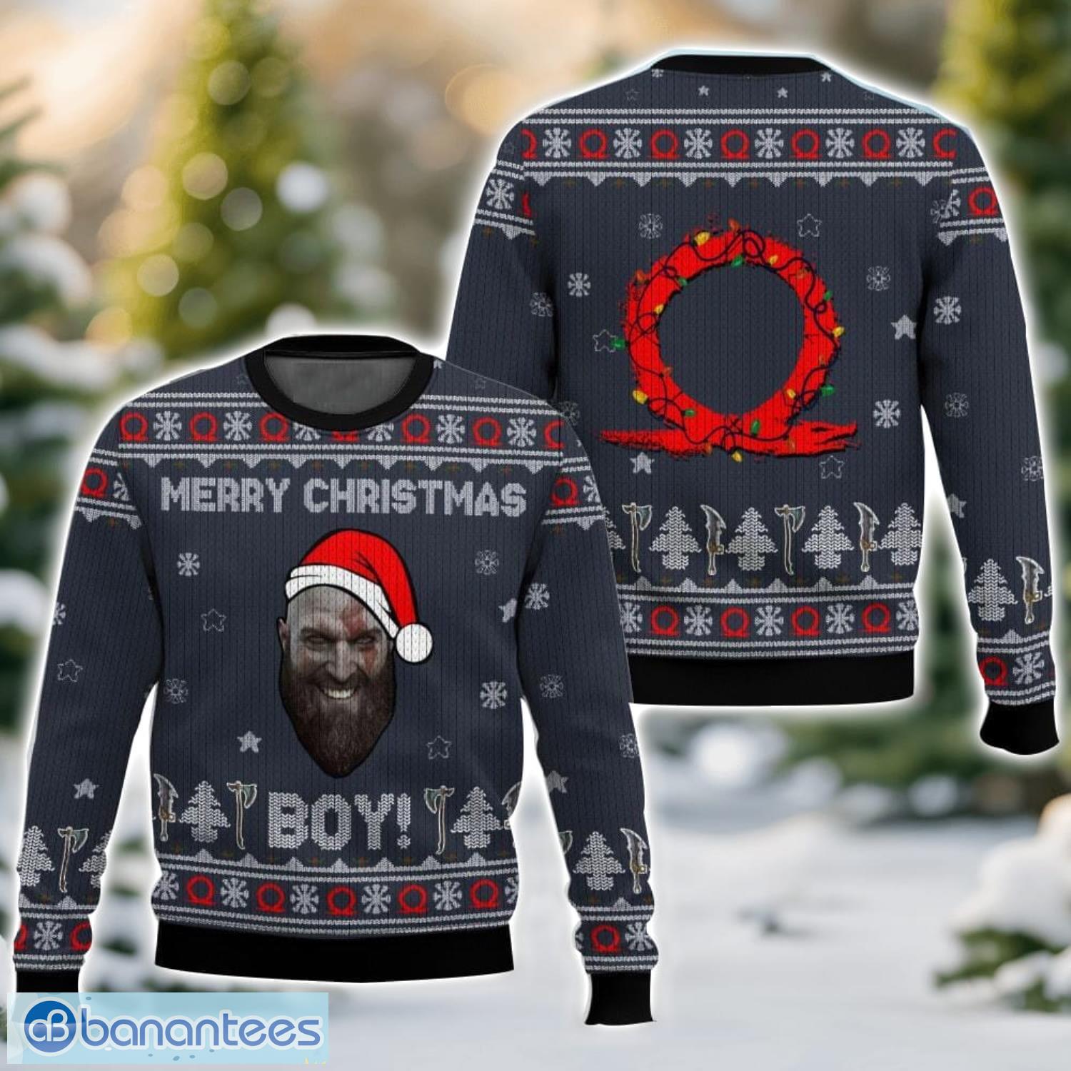 kratos god of war christmas ugly christmas sweater 3d all printed sweater christmas gift image Kratos God of War Christmas Ugly Christmas Sweater 3D All Printed Sweater Christmas Gift Product Photo 1