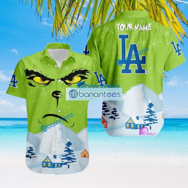 Los Angeles Dodgers MLB The Grinch Winter Christmas House Tropical Hawaiian Shirt Custom Name Product Photo 1