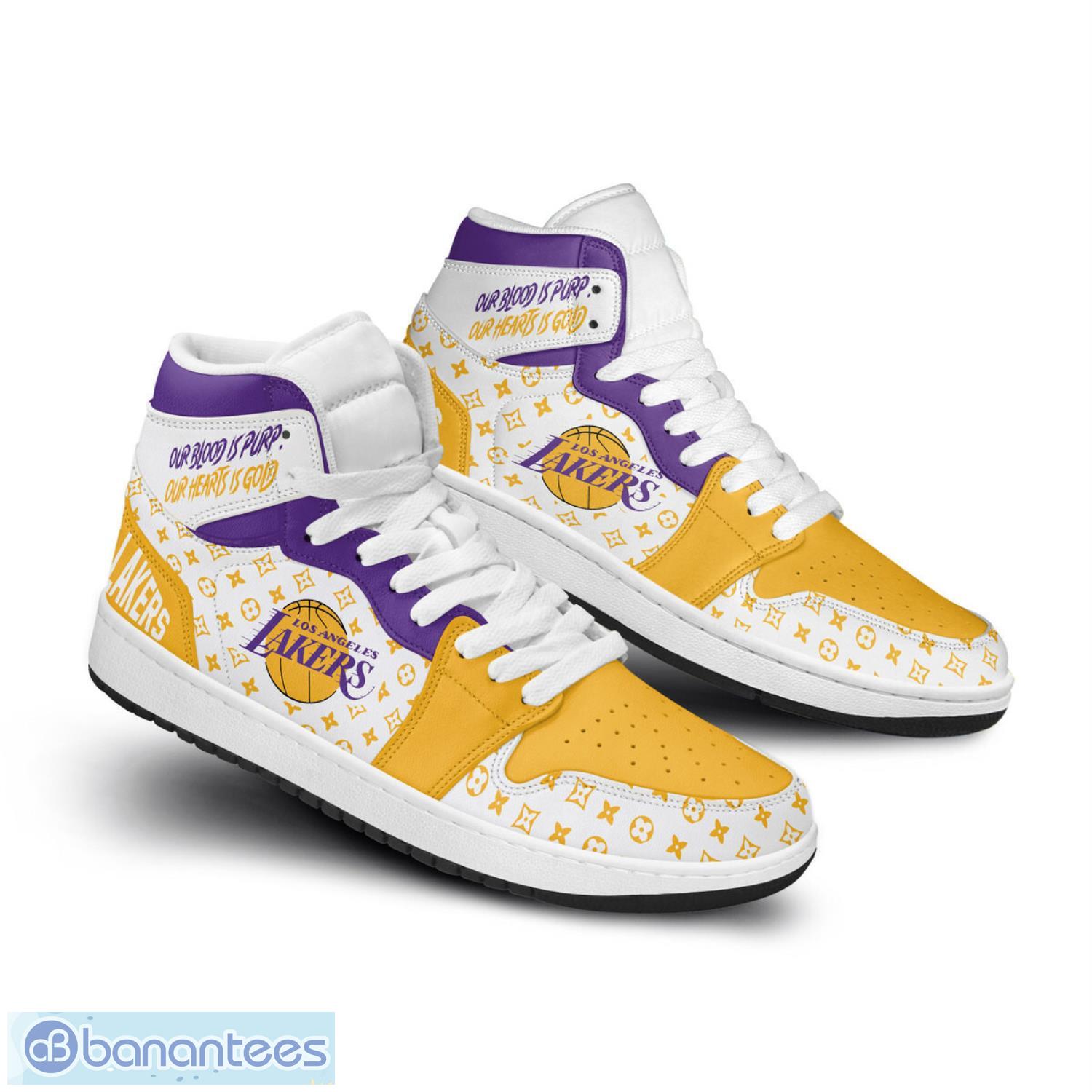 los angeles lakers air jordan hightop sneakers shoes for men and women aj1 sneakers 1 image Los Angeles Lakers Air Jordan Hightop Sneakers Shoes For Men And Women AJ1 Sneakers Product Photo 2