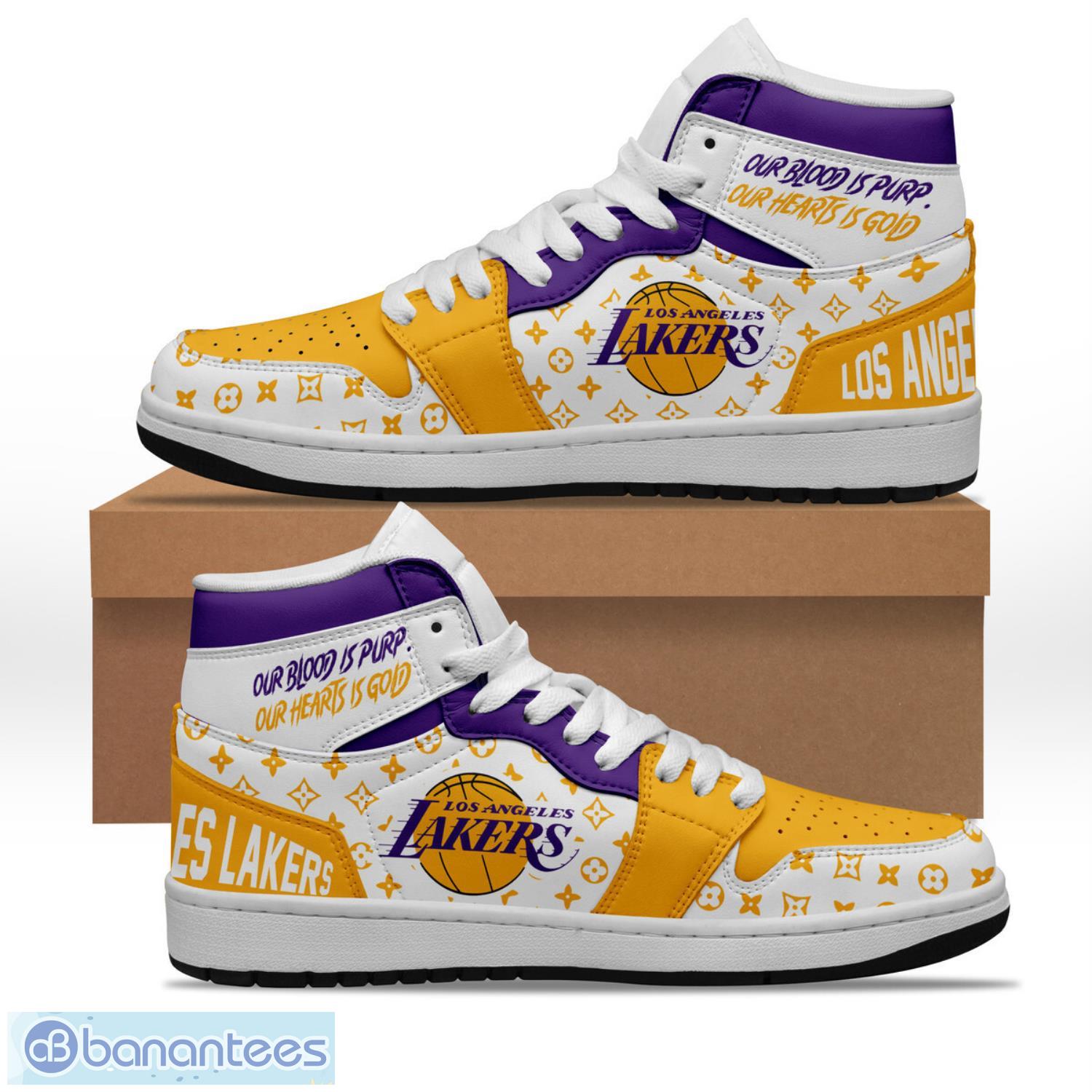 los angeles lakers air jordan hightop sneakers shoes for men and women aj1 sneakers image Los Angeles Lakers Air Jordan Hightop Sneakers Shoes For Men And Women AJ1 Sneakers Product Photo 1