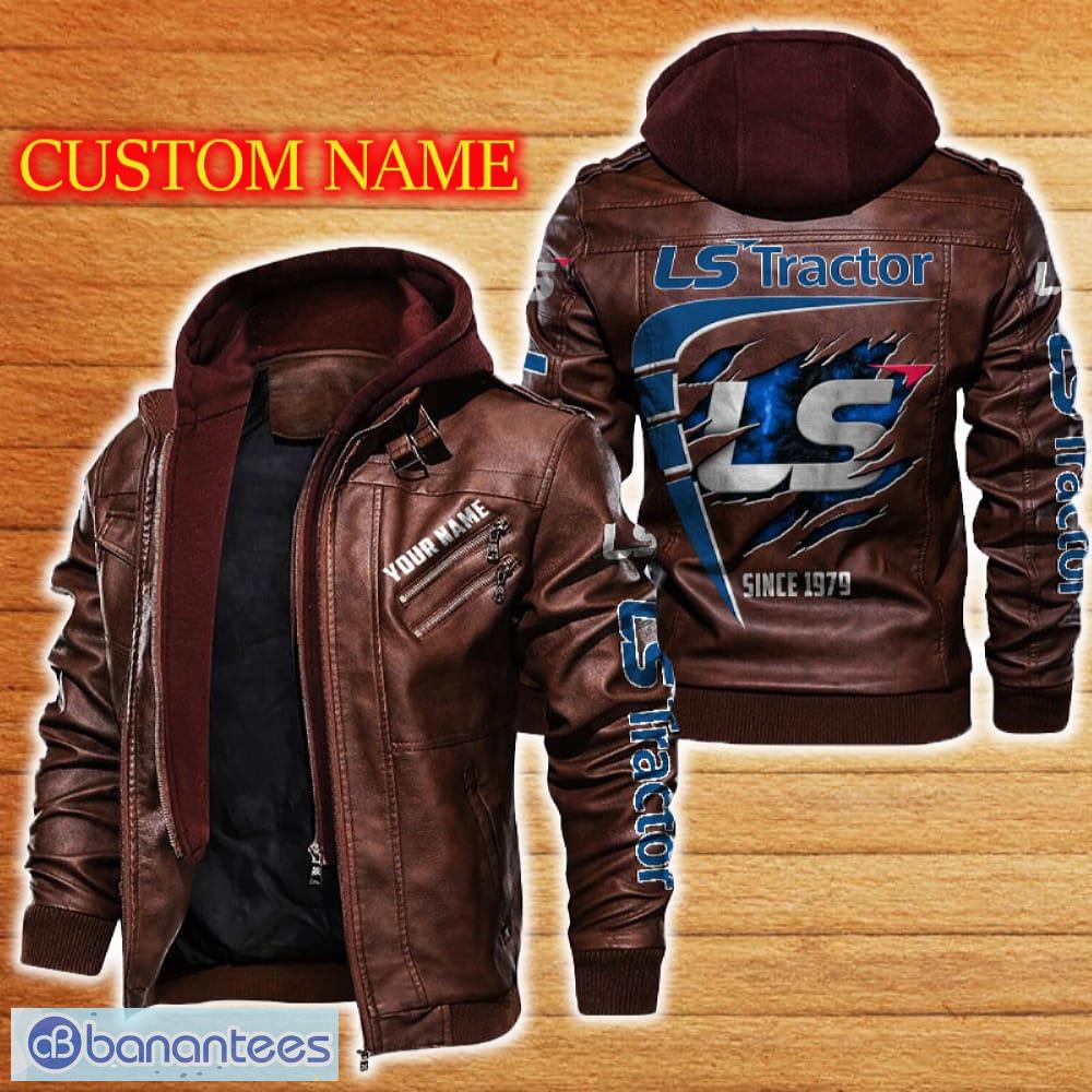 ls tractor leather jacket black and brown color car logo trending all over print gift fans custom name 1 image LS Tractor Leather Jacket Black And Brown Color Car Logo Trending All OVer Print Gift Fans Custom Name - LS Tractor Leather Jacket Car For Fans_2