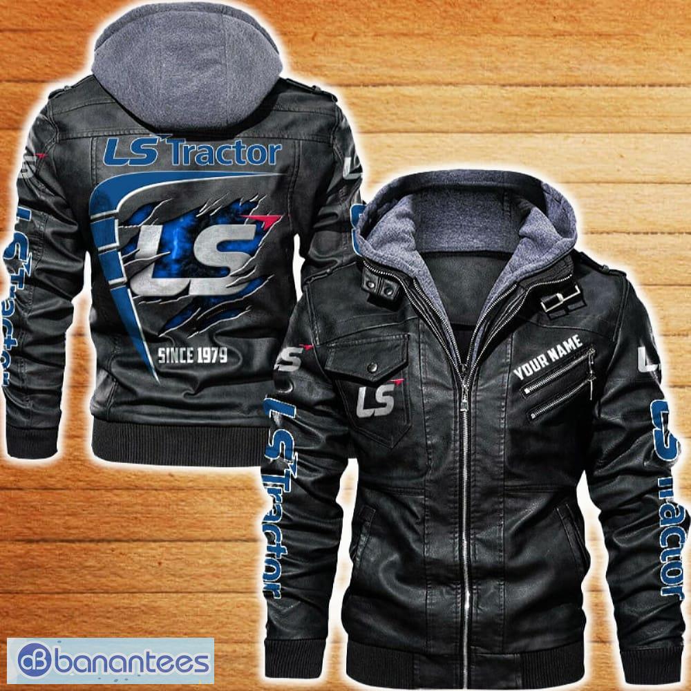 ls tractor leather jacket black and brown color car logo trending all over print gift fans custom name image LS Tractor Leather Jacket Black And Brown Color Car Logo Trending All OVer Print Gift Fans Custom Name - LS Tractor Leather Jacket Car For Fans_1