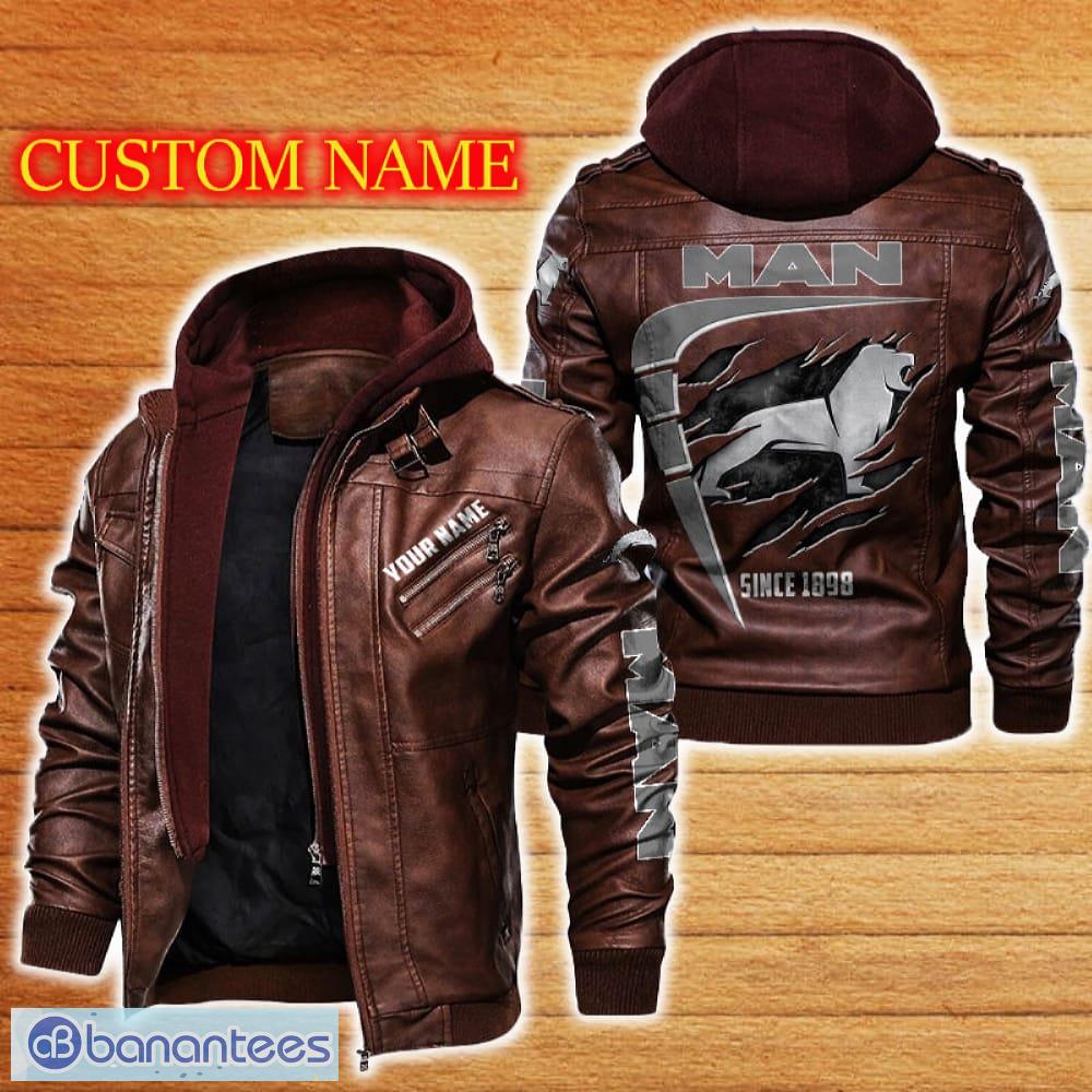 man leather jacket black and brown color car logo trending all over print gift fans custom name 1 image MAN Leather Jacket Black And Brown Color Car Logo Trending All OVer Print Gift Fans Custom Name - MAN Leather Jacket Car For Fans_2