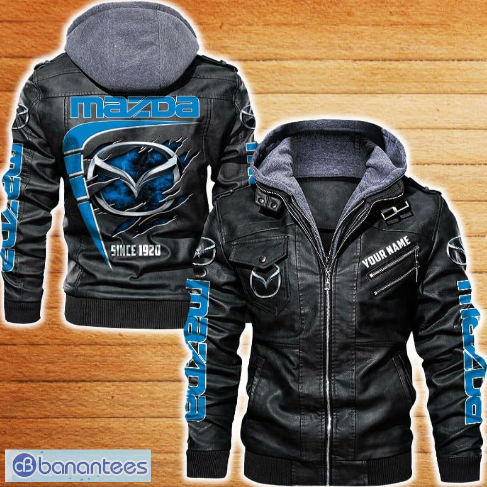 mazda leather jacket black and brown color car logo trending all over print gift fans custom name image Mazda Leather Jacket Black And Brown Color Car Logo Trending All OVer Print Gift Fans Custom Name - Mazda Leather Jacket Car For Fans_1