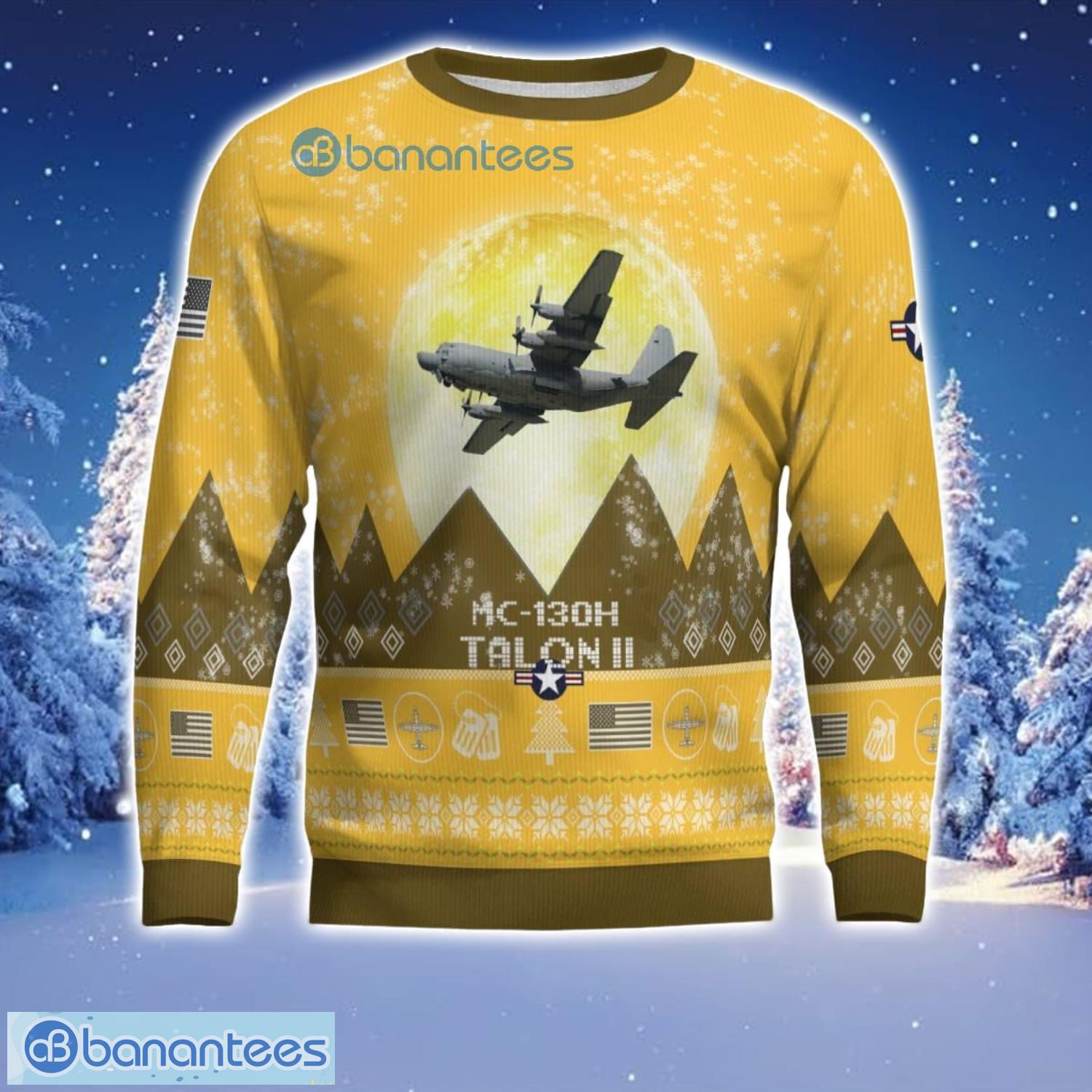 mc 130 combat talon ii mc130e mc130j mc130h aircraft moonlight 3d print ugly christmas sweater christmas gift yellow color sweater 1 image MC-130 Combat Talon II MC130E MC130J MC130H Aircraft Moonlight 3D Print Ugly Christmas Sweater Christmas Gift Yellow Color Sweater Product Photo 2