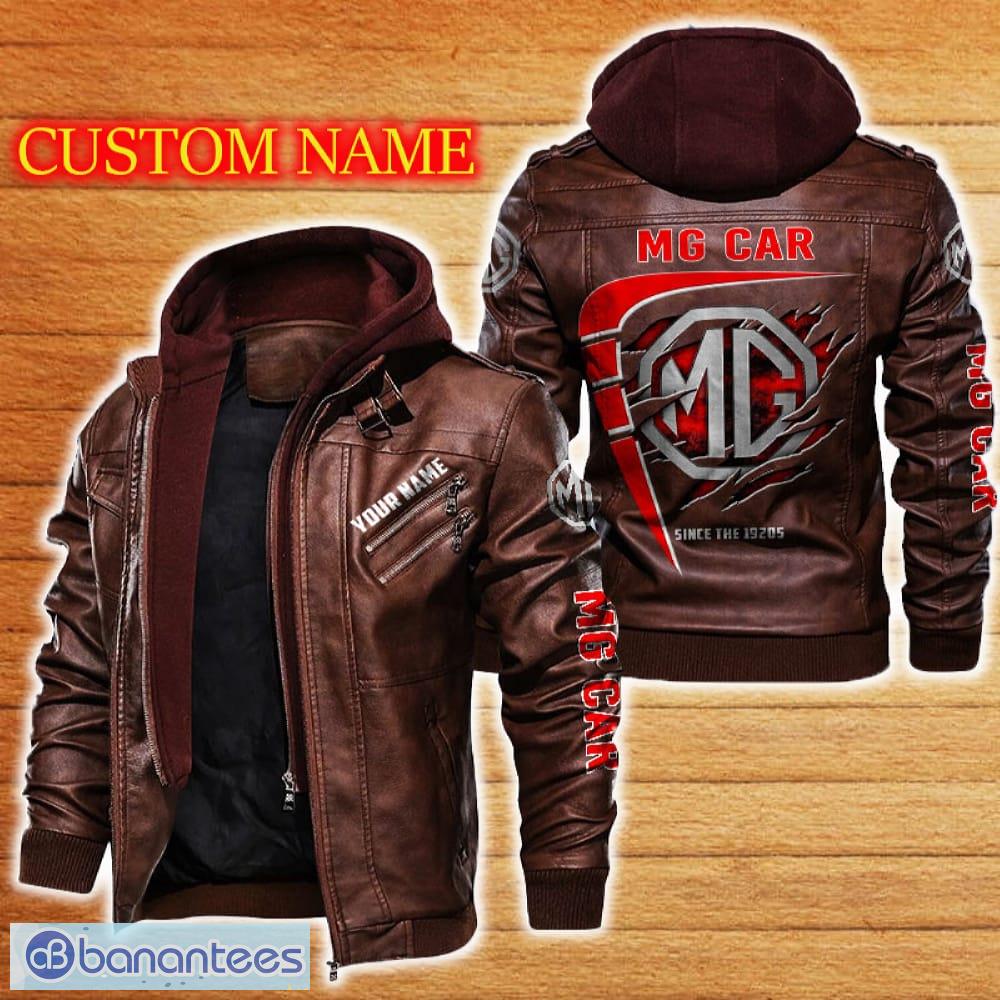 mg leather jacket black and brown color car logo trending all over print gift fans custom name 1 image MG Leather Jacket Black And Brown Color Car Logo Trending All OVer Print Gift Fans Custom Name - MG Leather Jacket Car For Fans_2