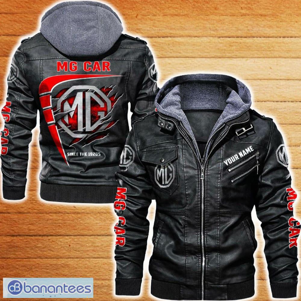 mg leather jacket black and brown color car logo trending all over print gift fans custom name image MG Leather Jacket Black And Brown Color Car Logo Trending All OVer Print Gift Fans Custom Name - MG Leather Jacket Car For Fans_1