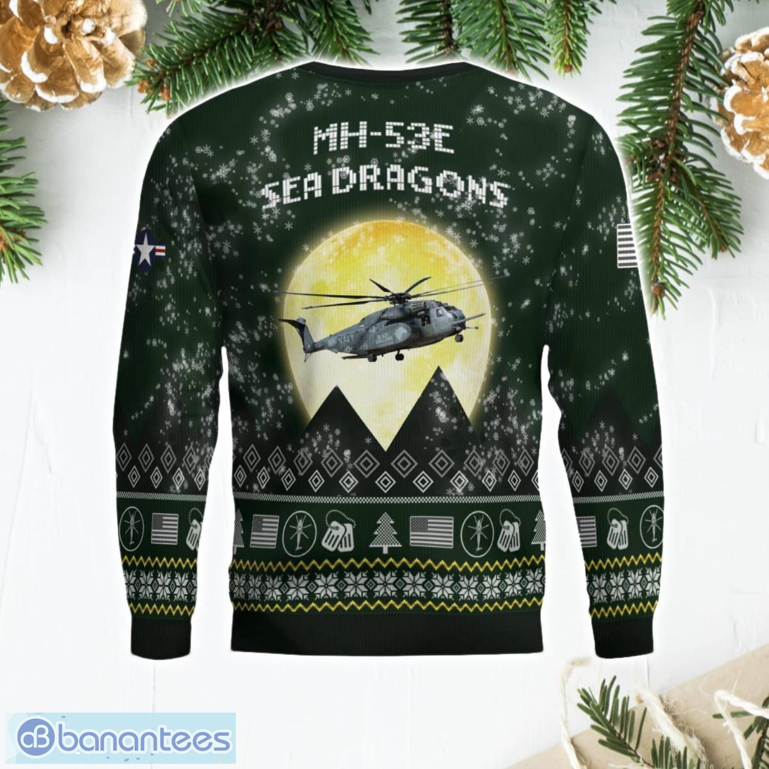 mh 53e sea dragons mh53e forest green color aircraft moonlight pattern 3d ugly christmas sweater 2 image MH-53E Sea Dragons MH53E Forest Green Color Aircraft Moonlight Pattern 3D Ugly Christmas Sweater Product Photo 3