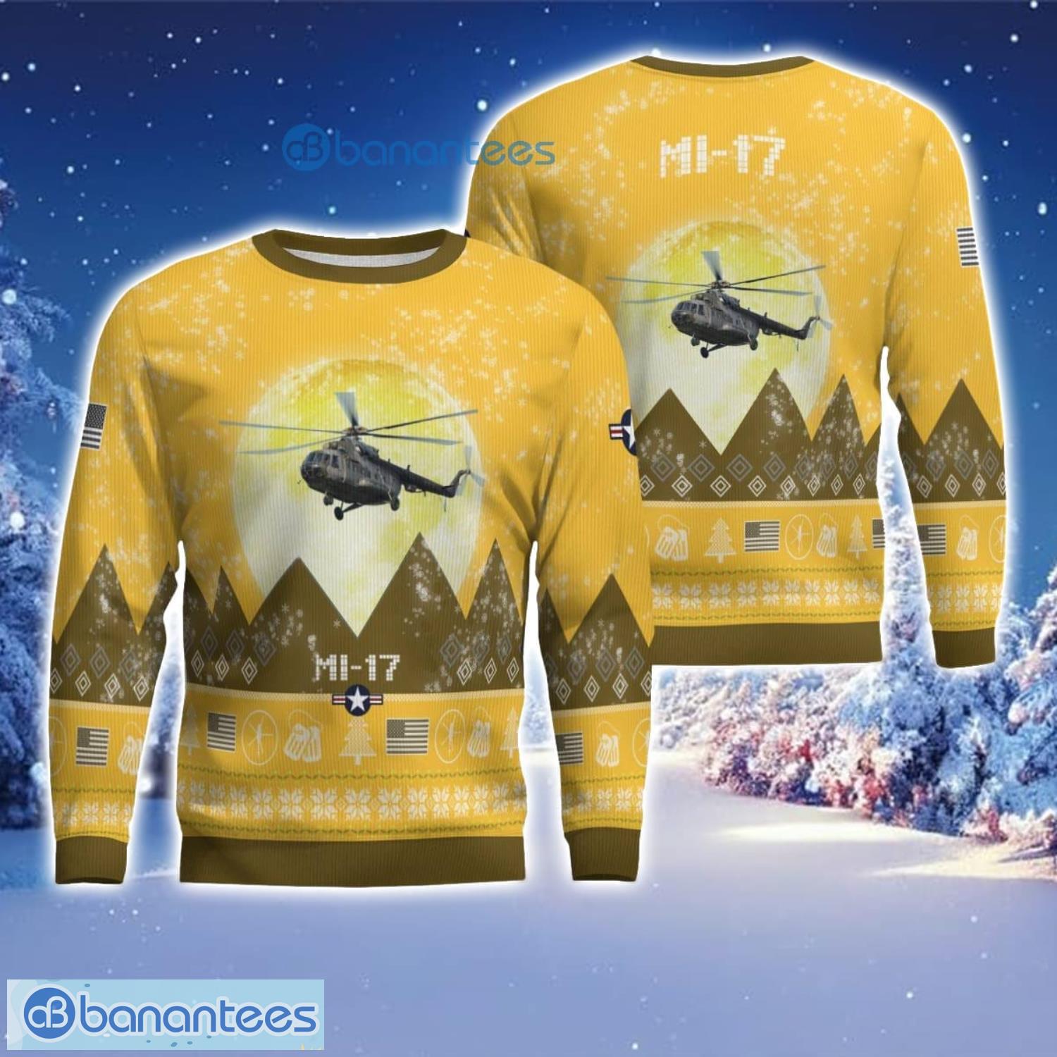 mi 17 mi17 aircraft moonlight 3d print ugly christmas sweater christmas gift yellow color sweater image Mi-17 Mi17 Aircraft Moonlight 3D Print Ugly Christmas Sweater Christmas Gift Yellow Color Sweater Product Photo 1