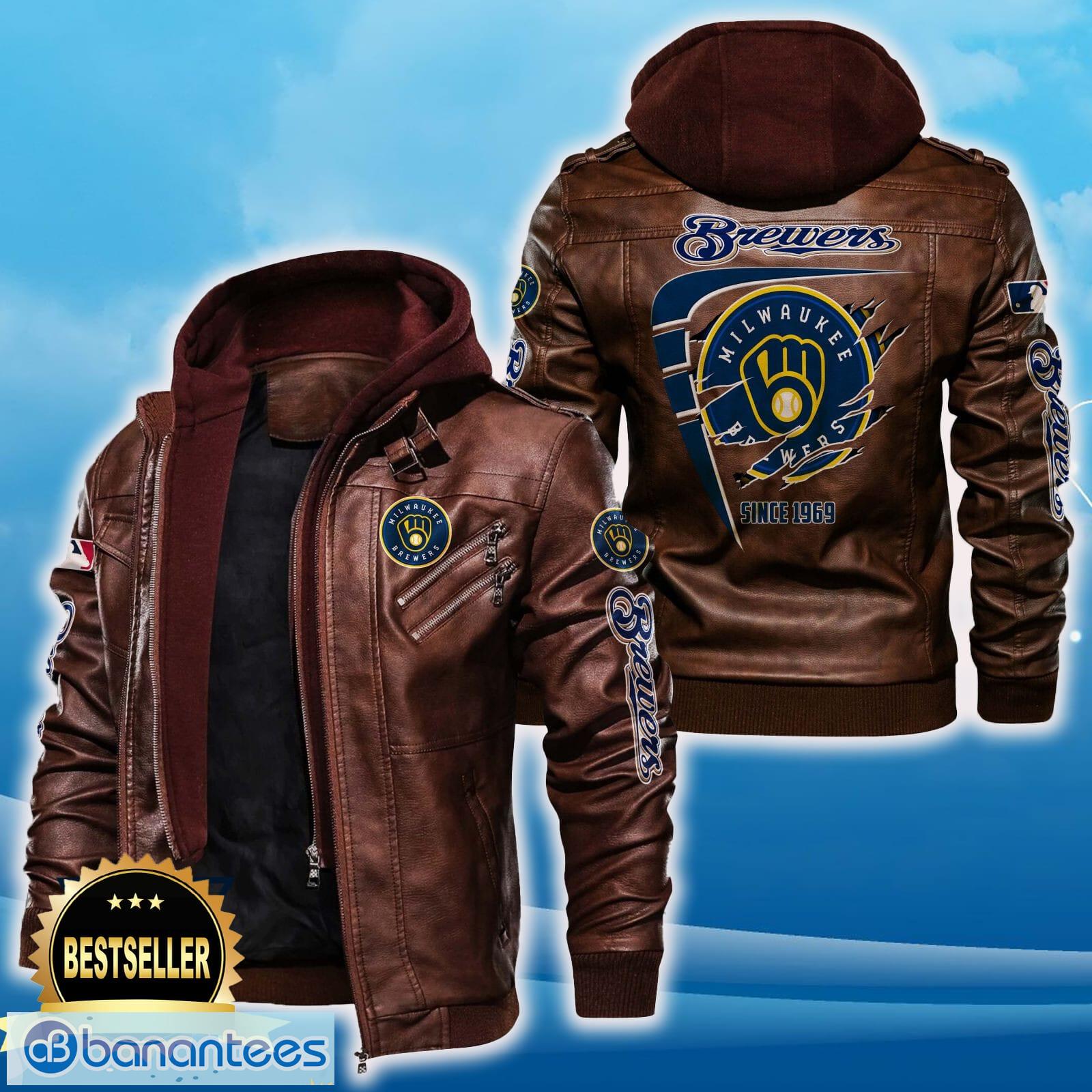 milwaukee brewers leather jacket black and brown color for men and women gift fans all over print gift fans 1 image Milwaukee Brewers Leather Jacket Black And Brown Color For Men And Women Gift Fans All OVer Print Gift Fans - Milwaukee Brewers Leather Jacket_2