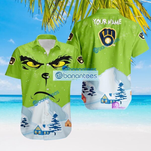 Milwaukee Brewers MLB The Grinch Winter Christmas House Tropical Hawaiian Shirt Custom Name Product Photo 1