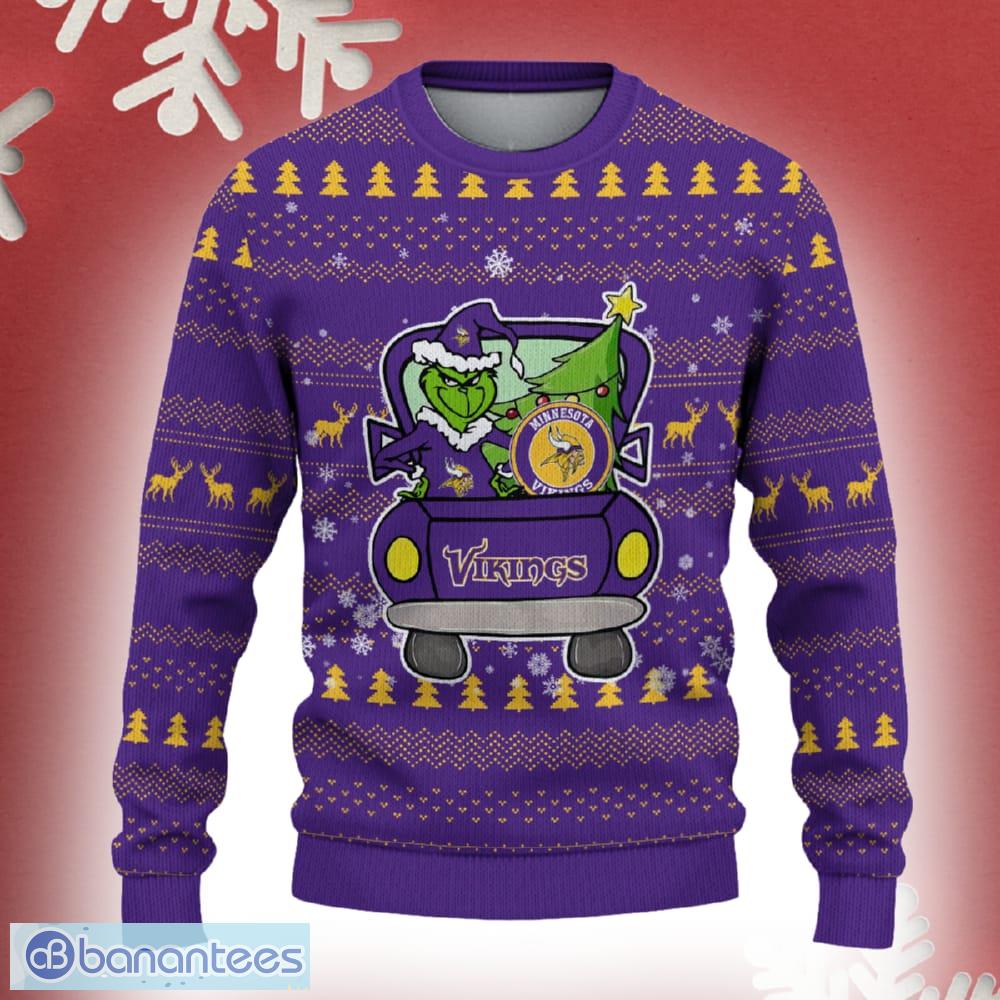 minnesota vikings grinch driving funny 3d ugly christmas sweater for men women image Minnesota Vikings Grinch Driving Funny 3D Ugly Christmas Sweater For Men Women - Minnesota Vikings Christmas Sweater Grinch Driving Photo 2