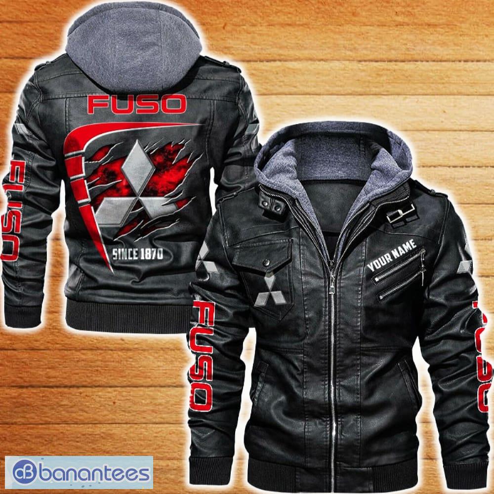 mitsubishi fuso leather jacket black and brown color car logo trending all over print gift fans custom name image Mitsubishi Fuso Leather Jacket Black And Brown Color Car Logo Trending All OVer Print Gift Fans Custom Name - Mitsubishi Fuso Leather Jacket Car For Fans_1
