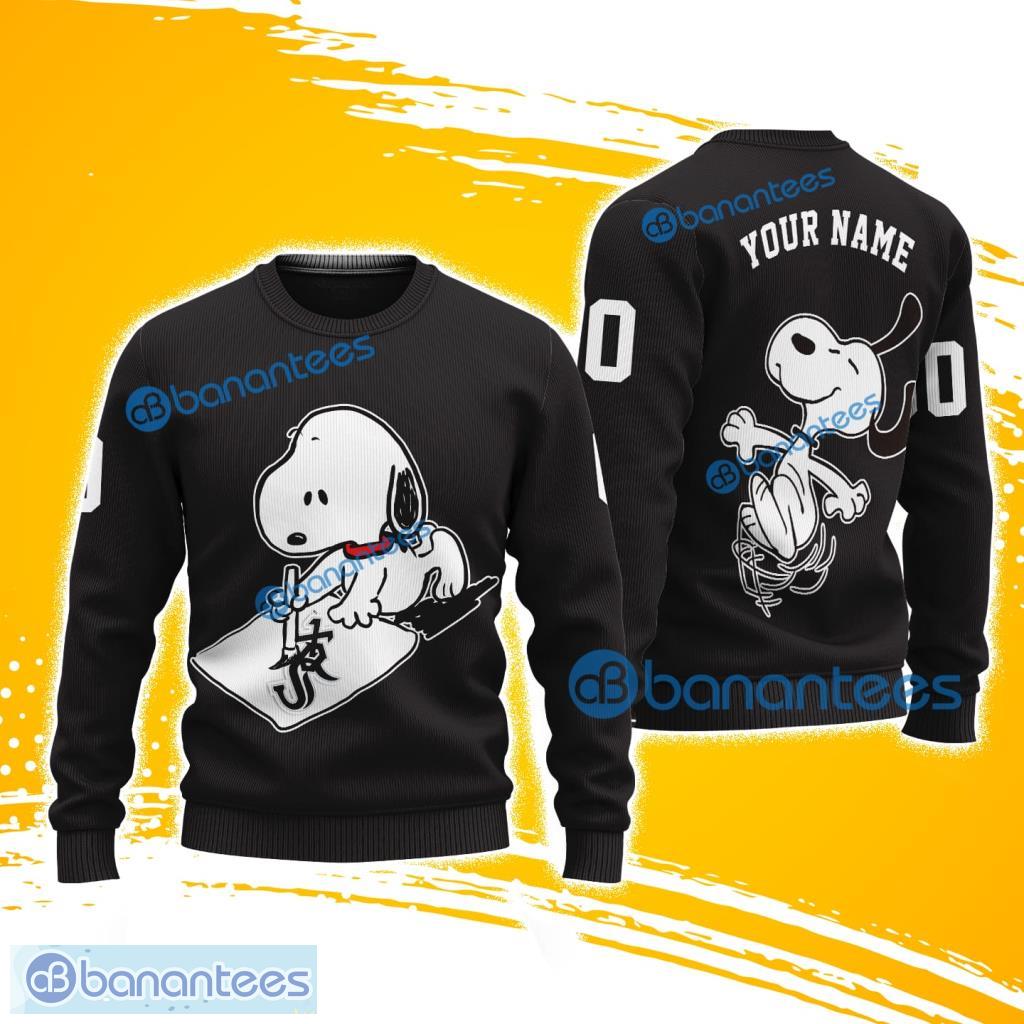 mlb chicago white sox snoopy happy custom name and number christmas ugly sweater 3d image MLB Chicago White Sox Snoopy Happy Custom Name And Number Christmas Ugly Sweater 3D Product Photo 1