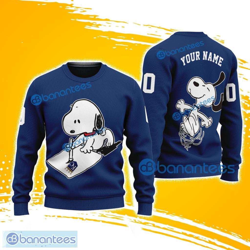 mlb kansas city royals snoopy happy custom name and number christmas ugly sweater 3d image MLB Kansas City Royals Snoopy Happy Custom Name And Number Christmas Ugly Sweater 3D Product Photo 1